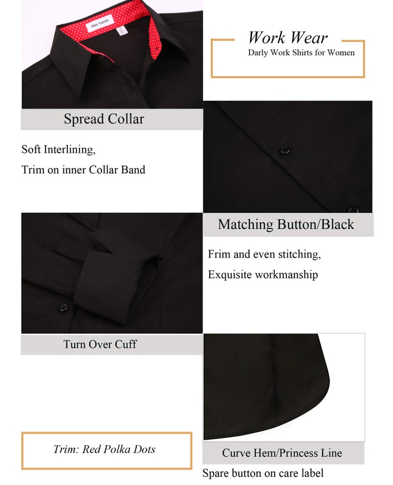 Alex Vando Womens Dress Shirts Wrinkle Free Regular Fit Long Sleeve Stretch Work Shirt,Black,M - Image 4